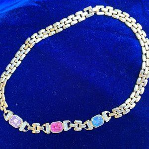 Vintage choker necklace with cz & quartz crystals